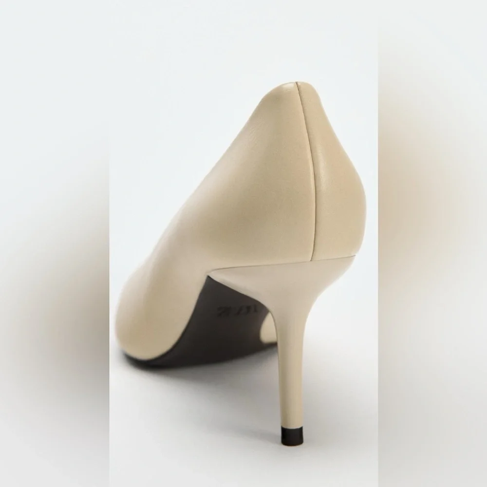 BRAND NEW ZARA LEATHER HEELS 38 with tag on (no box )! - Picture 5 of 12